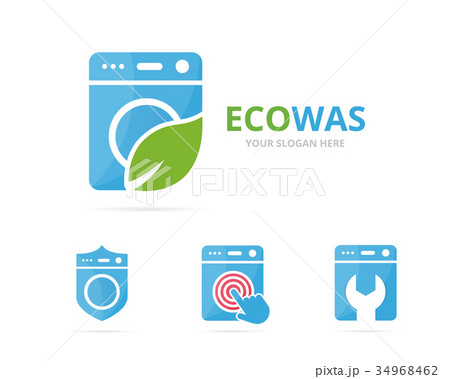 Set of laundry logo combination. Washing machine 34968462