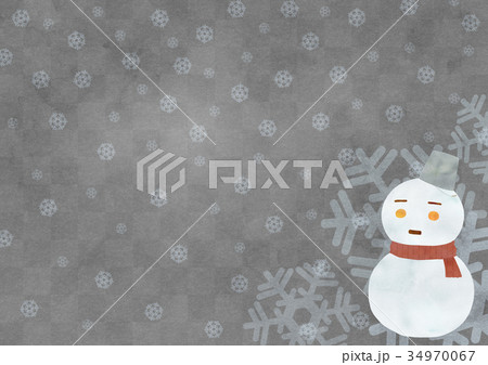 レトロ雪だるま背景よこ（墨黒） 34970067