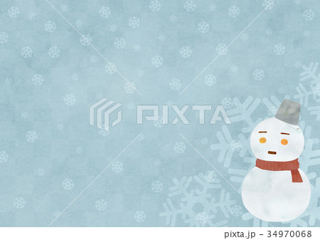 レトロ雪だるま背景よこ（水色） 34970068