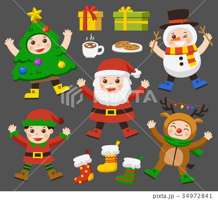 Set of cute kids dressed in Christmas costumes. - Stock Illustration  [34972841] - PIXTA