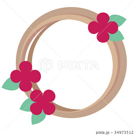フラワーリース ピンクの花と枝の組み合わせのイラスト素材