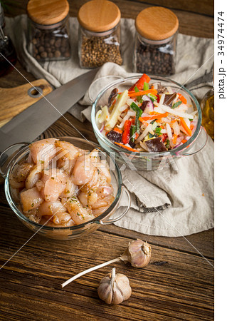 Raw chicken fillet breast cut into pieces. 34974474