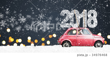 Retro toy car with christmas gifts 34976468