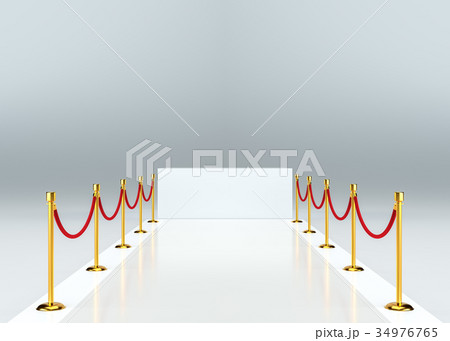 White carpet with barrier. White empty pedestal 34976765