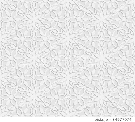 Seamless 3D white pattern, floral pattern 34977074