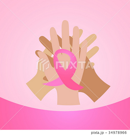 Diverse Hands Holding Pink Ribbon Breast Cancer 34978966