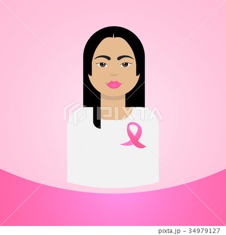 Woman With Pink Ribbon Breast Cancer Awareness 34979127