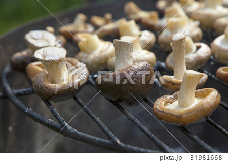 White and shiitake mushrooms on grill White and shiitake mushrooms on grill 34981668