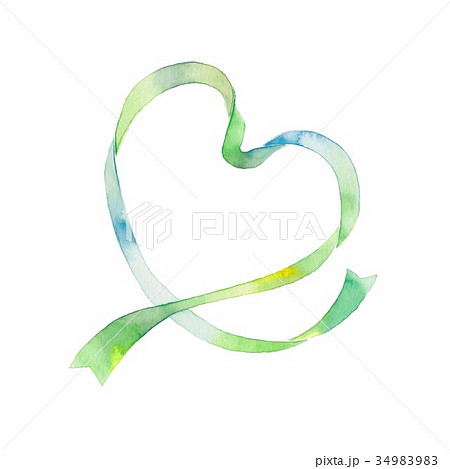 ハートリボン グリーンのイラスト素材 3499