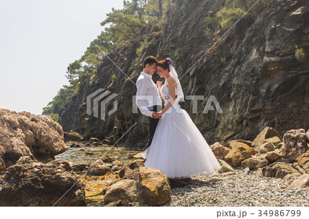 beautiful gorgeous bride and stylish groom on a beautiful gorgeous bride and stylish groom on a 34986799