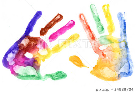 Multicolored hand prints on white 34989704