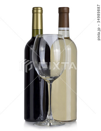 empty glass on a background of red and white wine empty glass on a background of red and white wine 34989887