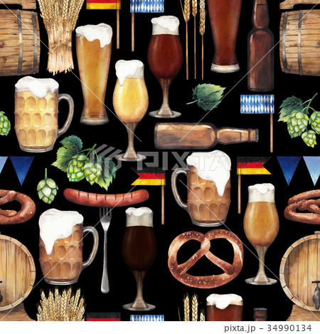 Watercolor oktoberfest seamless pattern 34990134