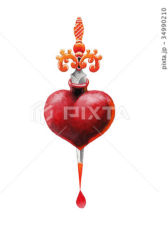Watercolor hearts and knife. Watercolor hearts and knife. 34990210