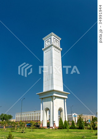 Clock tower at Al-Xorazmiy Park in Urgench Clock tower at Al-Xorazmiy Park in Urgench 34991944