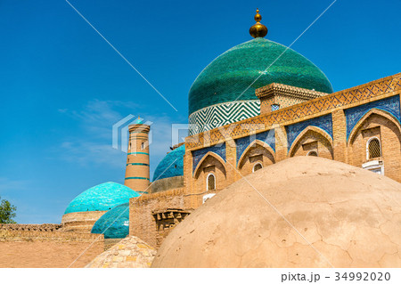 Historic buildings at Itchan Kala fortress in the Historic buildings at Itchan Kala fortress in the 34992020