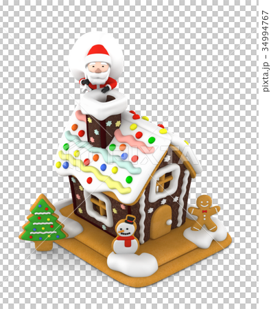 クリスマス お菓子の家とサンタクロース　3Dイラスト 34994767