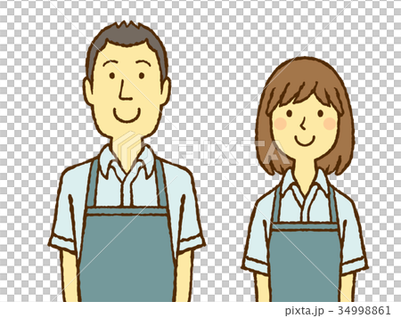 エプロン姿の若い男女 34998861