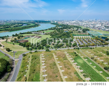 空撮　埼玉県彩湖と道満グリーンパーク 34999031