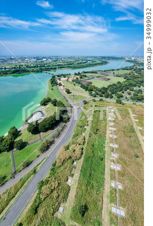 空撮　埼玉県彩湖と道満グリーンパーク 34999032