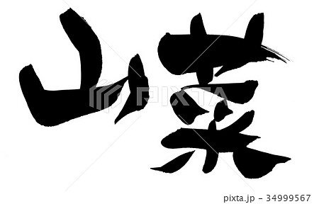 筆文字素材の手書きの【山菜】墨で書いた山菜の漢字のイラスト 34999567