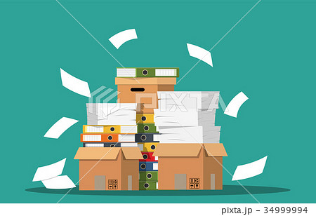 Pile of paper documents and file folders. 34999994