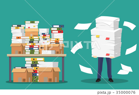Businessman holds pile of office papers and Businessman holds pile of office papers and 35000076