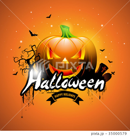 Happy Halloween vector illustration with pumpkin 35000579
