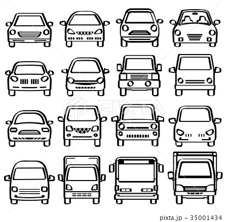 車の正面図 ペン画風線画 のイラスト素材