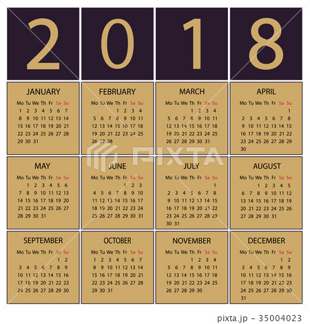Calendar 2018 year. Week starts with Monday.  Calendar 2018 year. Week starts with Monday.  35004023