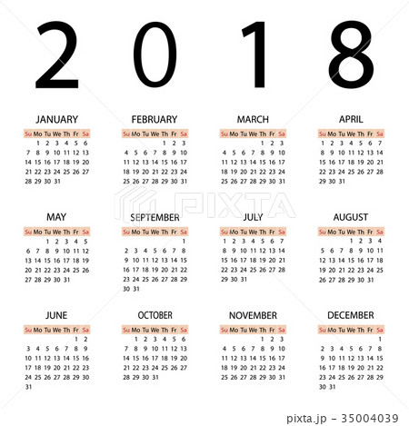 Calendar 2018 year. Week starts with Sunday Calendar 2018 year. Week starts with Sunday 35004039