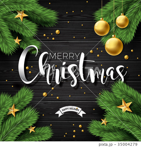 Vector Merry Christmas Illustration on vintage Vector Merry Christmas Illustration on vintage 35004279