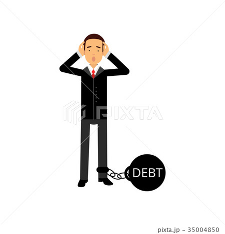Sad businessman character with a big debt weight 35004850