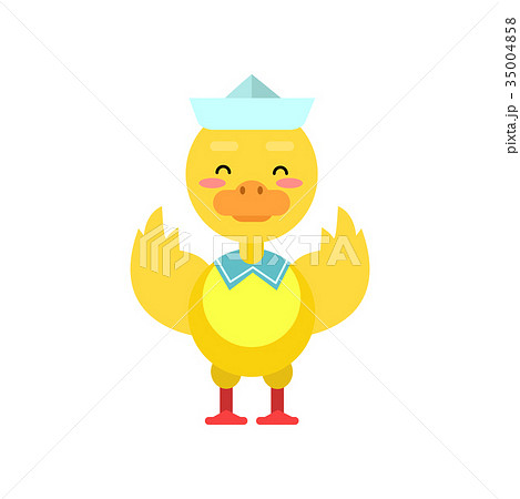 Funny little yellow duckling sailor cartoon 35004858