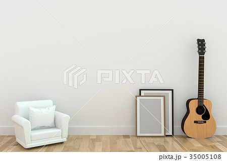 minimalist single sofa design with guitar in room  35005108