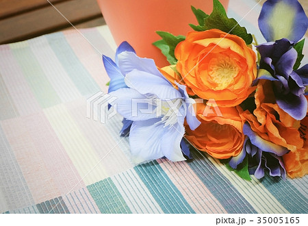 Bunch of Artificial Ranunculus with Blue Flowers 35005165