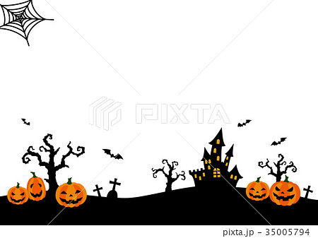 ハロウィンシルエット かぼちゃカラー 背景無し透過 のイラスト素材 35005794 Pixta