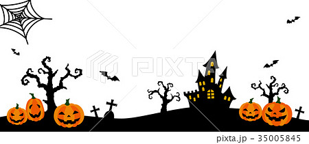 ハロウィンシルエット かぼちゃカラー 横長 背景無し透過 のイラスト