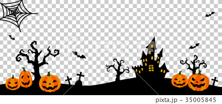 ハロウィンシルエット かぼちゃカラー 横長 背景無し透過 のイラスト素材