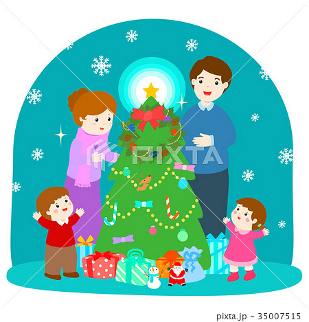 Happy family at the Christmas tree vector. Happy family at the Christmas tree vector. 35007515