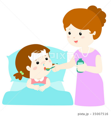 Mother giving daughter medicine vector. Mother giving daughter medicine vector. 35007516