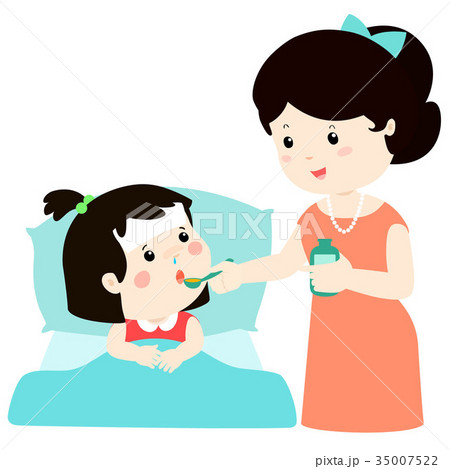 Mother giving daughter medicine vector. Mother giving daughter medicine vector. 35007522