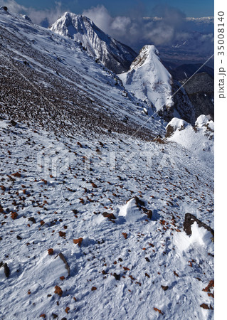 八ヶ岳連峰・横岳稜線から見る大同心の岩峰と阿弥陀岳 35008140