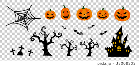 ハロウィンシルエット パーツセット オレンジ色かぼちゃ のイラスト素材 35008505 Pixta