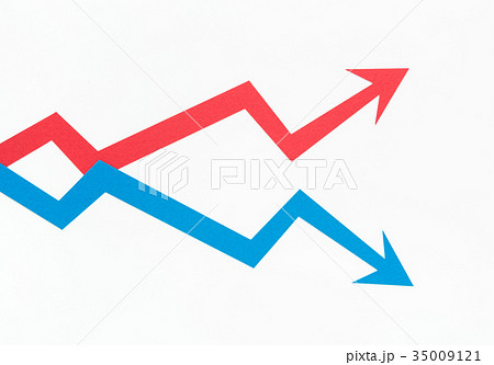 矢印 二極化 上昇 下降 格差の写真素材