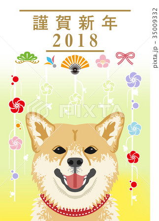 18年 年賀状 柴犬 顔アップ 正面のイラスト素材