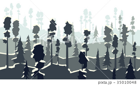 Cartoon of winter coniferous forest. Cartoon of winter coniferous forest. 35010048