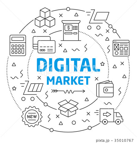 Digital market Linear illustration slide for the 35010767