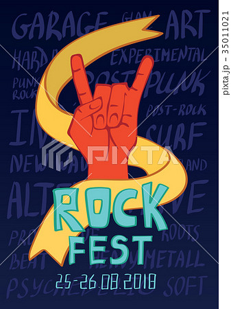 Poster for rock music festival. Hand in rock n 35011021