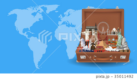 150584268057suitcase with travel landmark on worl9 35011492